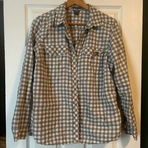 Eddie Bauer Women's Grey Checkered Button Down Flannel Shirt